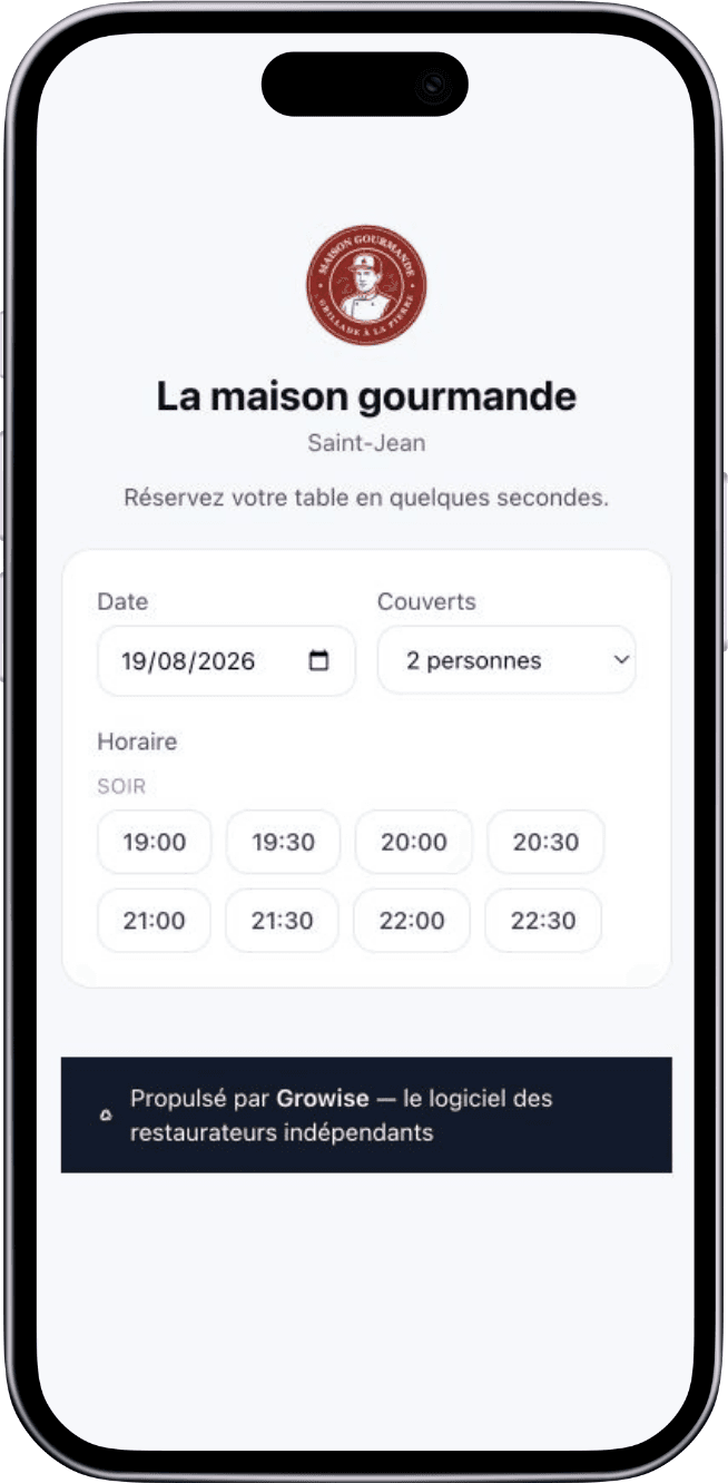Le formulaire de réservation réel, côté client
